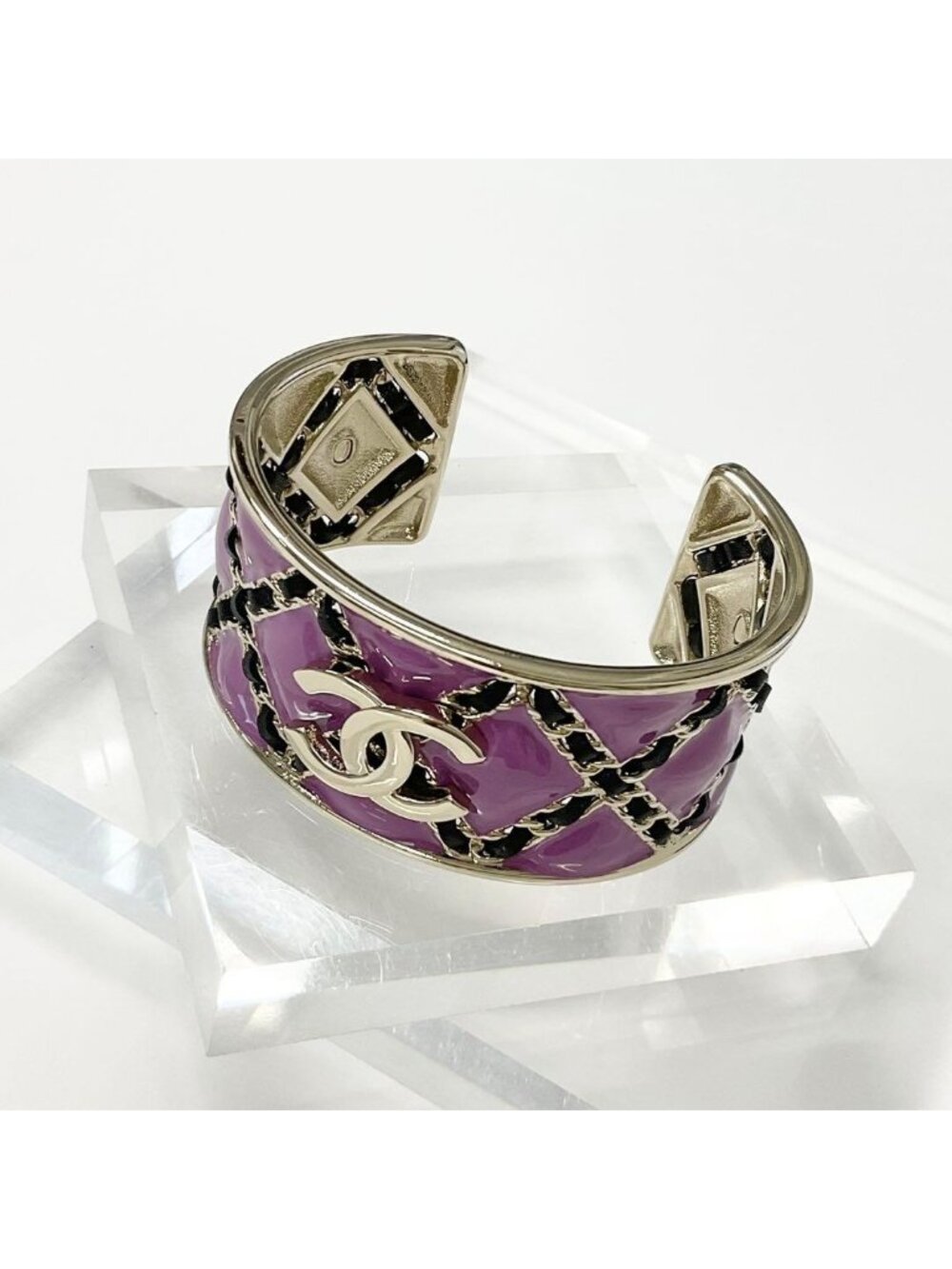 Chanel CC Logo Chain Bangle Bracelet Purple Gold